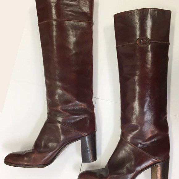 TANINO CRISCI BROWN LEATHER KNEE HIGH HEEL BOOTS - Picture 4 of 11